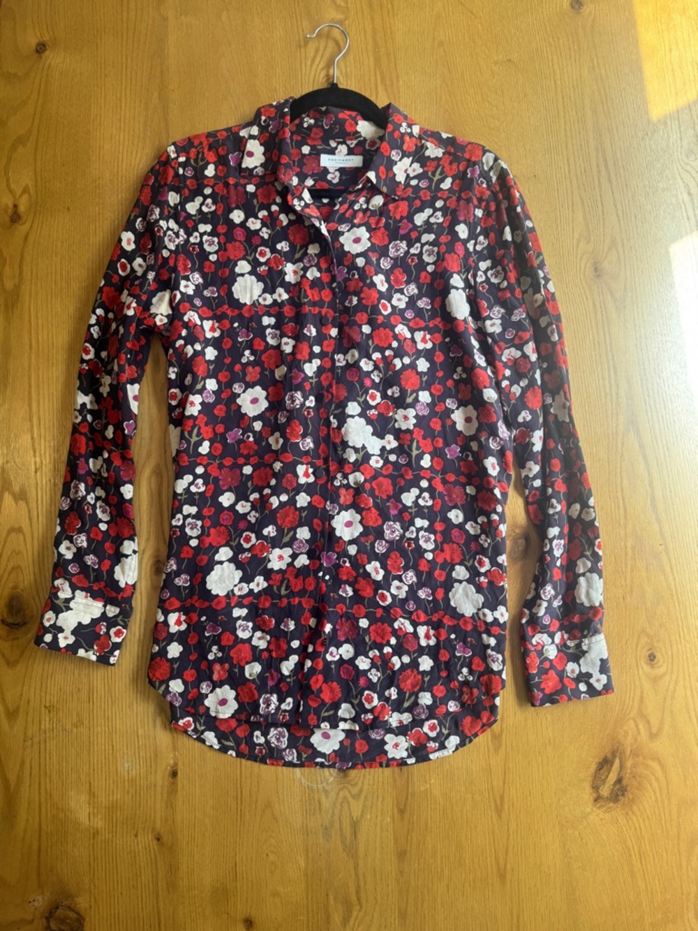 Equipment Floral Button-Down Blouse in Black, Red & White